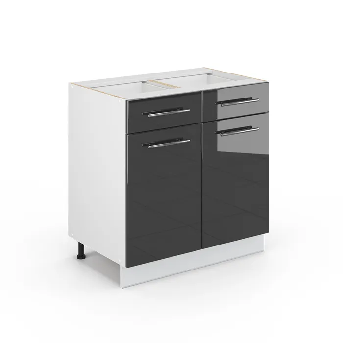 Vicco Meuble cuisine Anthracite Haute brillance 80cm avec tiroir, sans PT