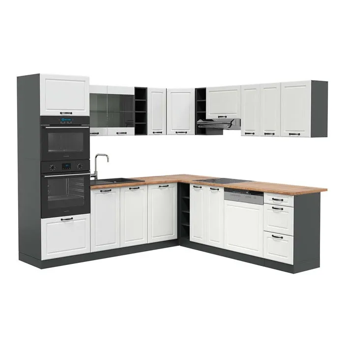 Vicco Cuisine en angle Blanc campagne/Anthracite 247 x 237 cm, PT Chêne