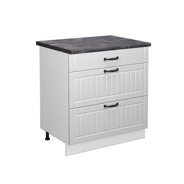 Vicco Meuble cuisine Blanc campagne 80cm avec 3 tiroirs, PT Anthracite