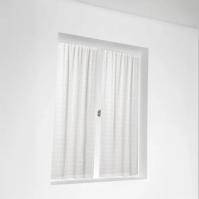 Vitrage à la paire - Effet carreaux ajourés style Kelsch (60x140 cm - Blanc)