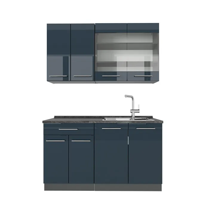 Vicco Kitchenette Bleu foncé brillant/Anthracite 140cm sans PT