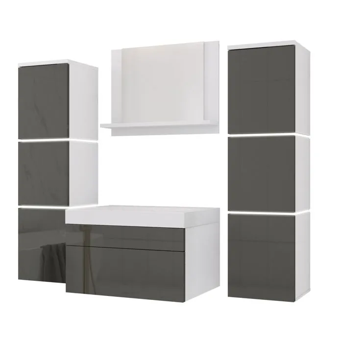 Ensemble Meuble Salle De Bain, Blanc Mat, Gris Brillant, 120 X 110 Cm