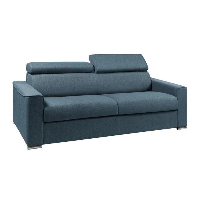 Canapé 4 places convertible express en tissu bleu - Couchage à lattes larges 160 cm - Matelas 14 cm VIZIR