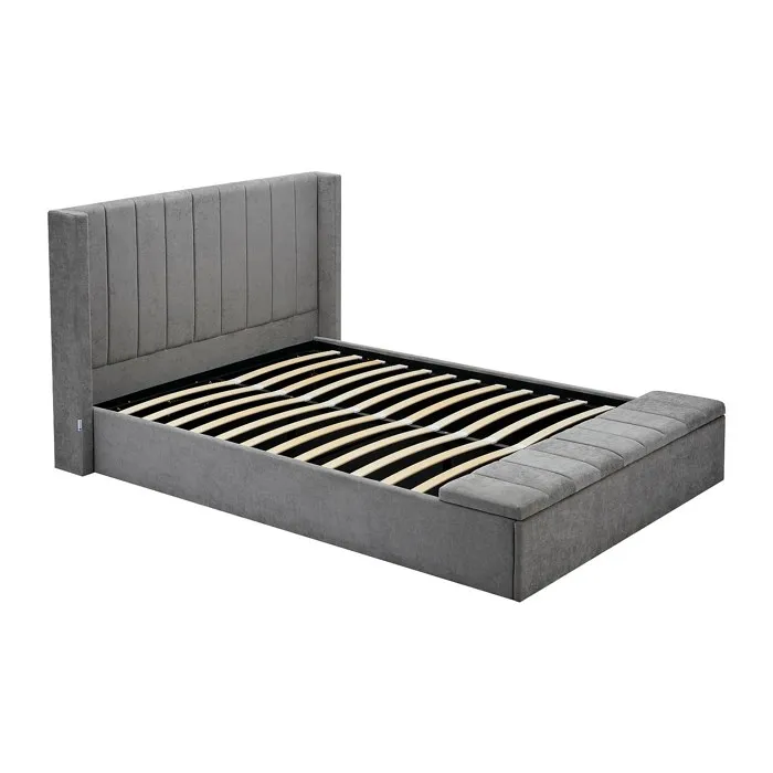 Lit coffre 140 x 190 cm avec banc - Tissu - Gris - DOUINO