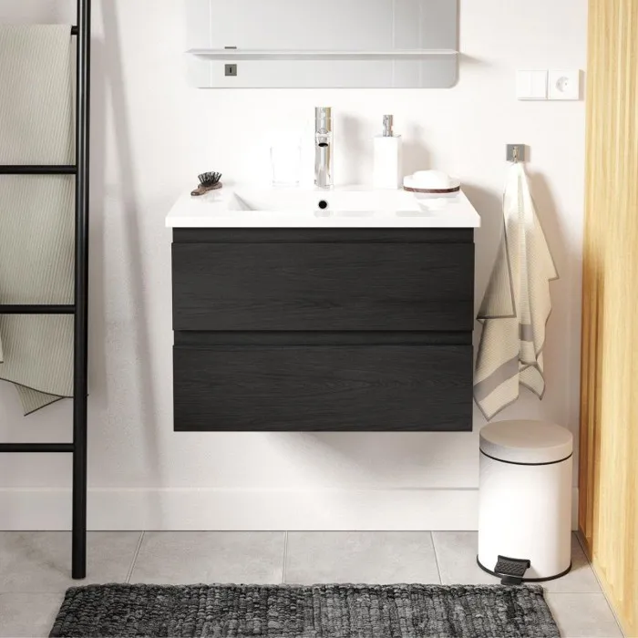 Ensemble simple vasque SORRENTO 60cm avec plan céramique et robinet chromé