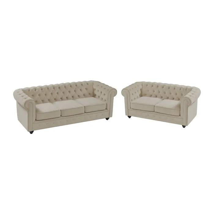 Canapé 3 places et 2 places en velours beige CHESTERFIELD