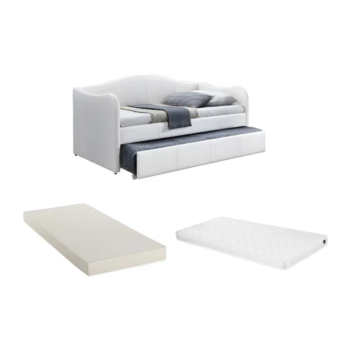 Lit banquette gigogne MATHILDE - 2 x 90 x 190 cm - Simili - Blanc + matelas