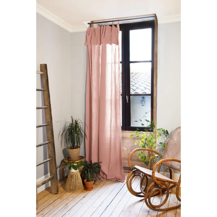 Rideau ajustable + 8 anneaux pince Gaze de coton 140 x 300 cm Rose pêche Gaïa