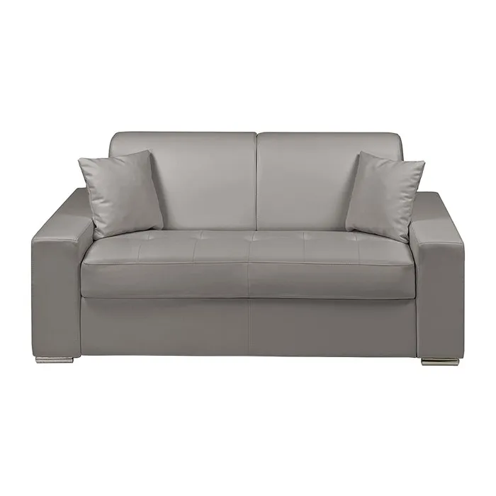 Canapé 2 places convertible express en simili - Gris - Couchage 120 cm - Matelas 22 cm avec mémoire de forme EMIR