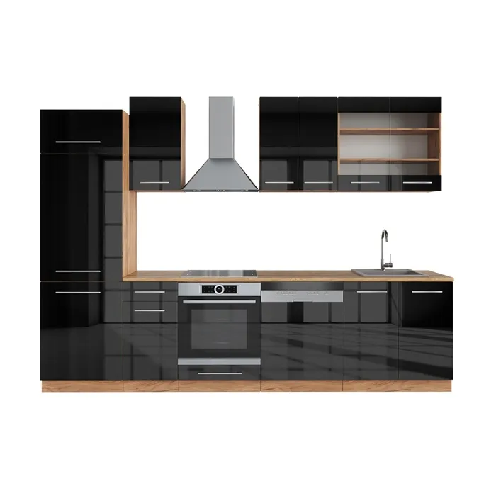Vicco Cuisine Anthracite brillant/Chêne doré 300cm sans PT