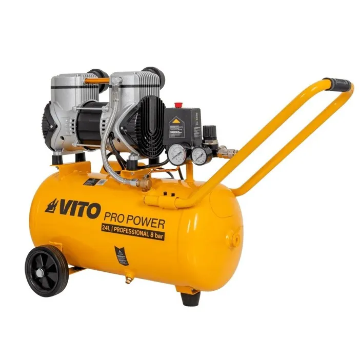 Compresseur à Air Portatif Silencieux 24L 2CV / 1,5 kW Gonfleur Pneus Voiture Chantier Sans huile 8 bar VITO
