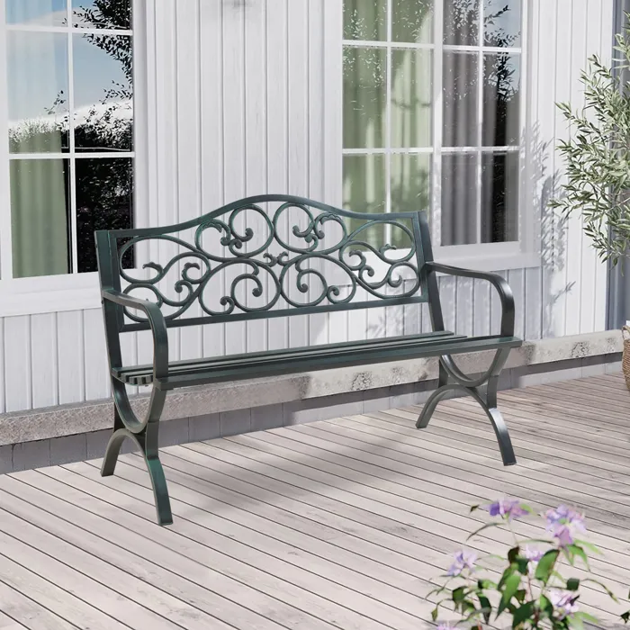 Banc de jardin Utav 127 x 53 x 79 cm acier gris foncé avec patine verte casa.pro