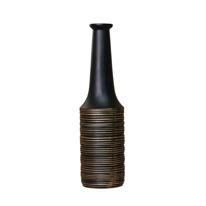 Kaly - Vase En Résine Noir Et Doré H50 Cm