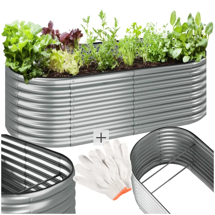 Carré Potager, Galvanisé, 942 Litres, Résistant Intempéries, Argent