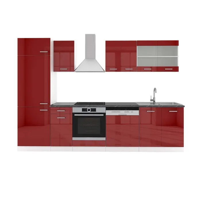 Vicco Cuisine rouge brillant/blanc 300cm, PT Anthracite