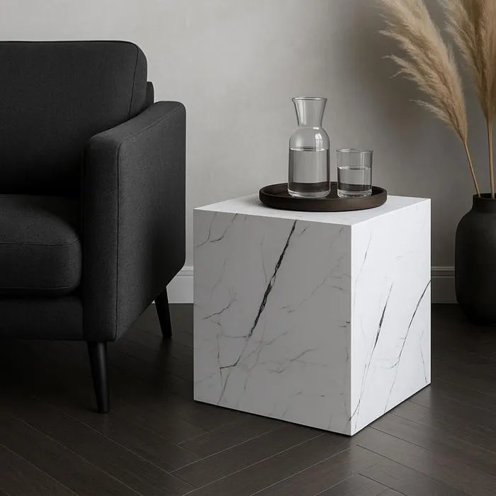 Table d'appoint Ellelu 45 x 40 x 40 cm aspect marbre blanc en.casa