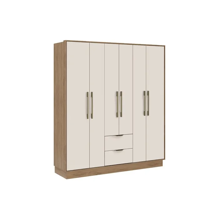 Armoire 6 portes et 2 tiroirs - L162 cm - Coloris: Beige et naturel - FEOVA