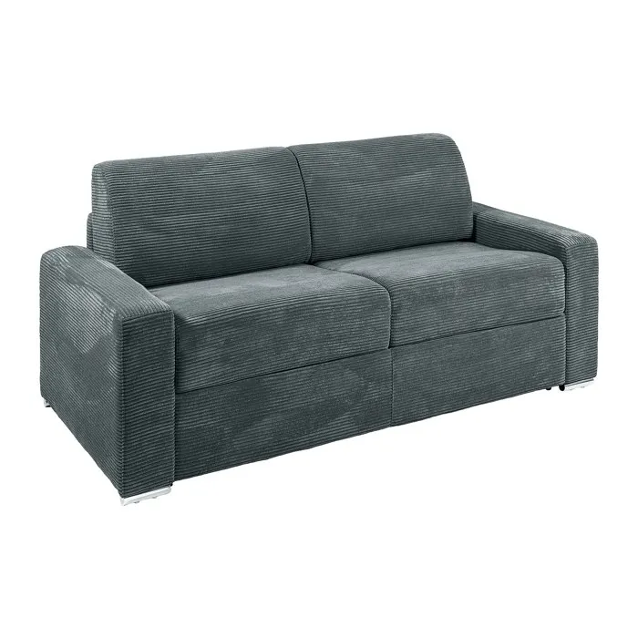 Canapé 3 places convertible express en velours côtelé gris - Couchage 140 cm - Matelas 22 cm avec mémoire de forme - CALITO