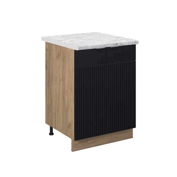 Vicco Meuble bas de cuisine Noir rayé 60cm, PT Marbre