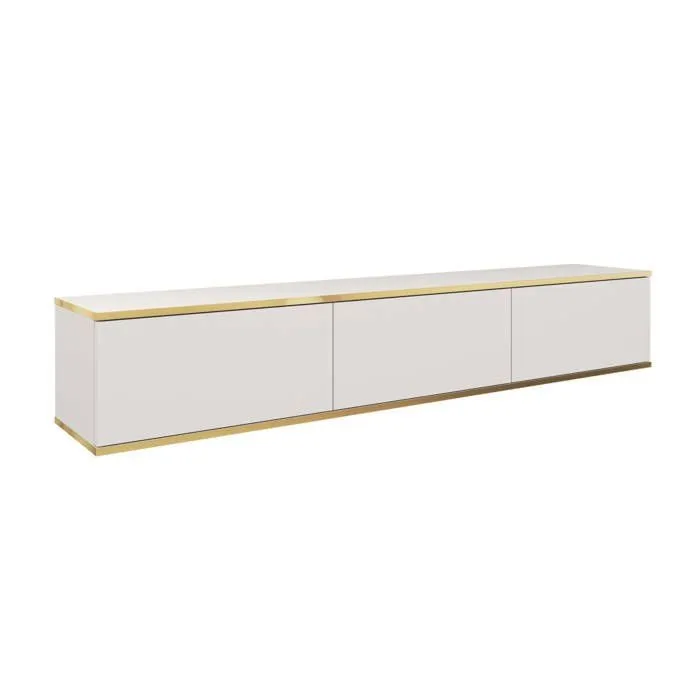 Meuble TV, Blanc, pieds Or, 175 x 32 x 53 cm, Push to Open