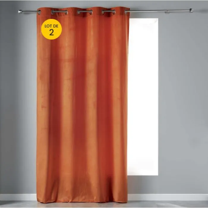 Lot de 2 Rideaux Tamisants à Œillets 140 x 240 cm Velours Doux Velvetine Orange