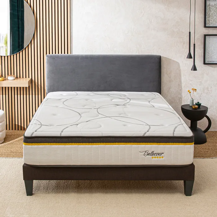 BELLECOUR LITERIE Ensemble Bellecour 3.0 140x190 cm Matelas Ressorts ensachés + Sommier Bois