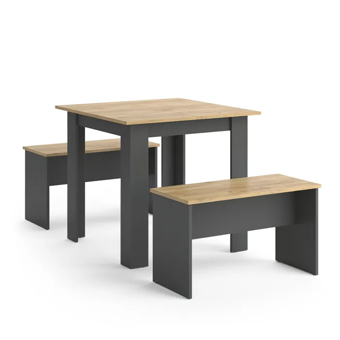 Vicco Ensemble de table à manger Anthracite/chêne doré 80x80cm avec 2 bancs