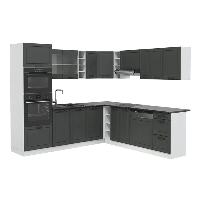 Vicco Cuisine en angle Anthracite campagne/Blanc 247 x 237 cm, PT Anthracite