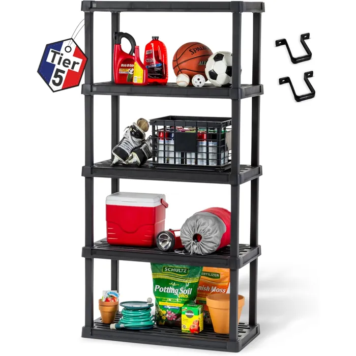 Iris Ohyama, Etagere Plastique Rangement, Résistante, Noir, Charge de 30 kg par Niveau, Facile à Assembler, Etagere Garage, PRS-L5
