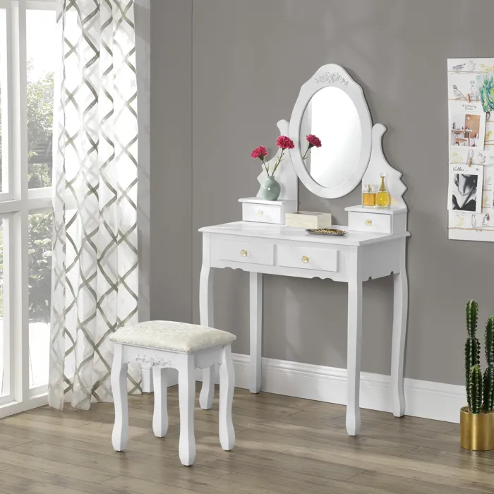 Coiffeuse avec tabouret 141 x 75 x 40 cm blanc en.casa