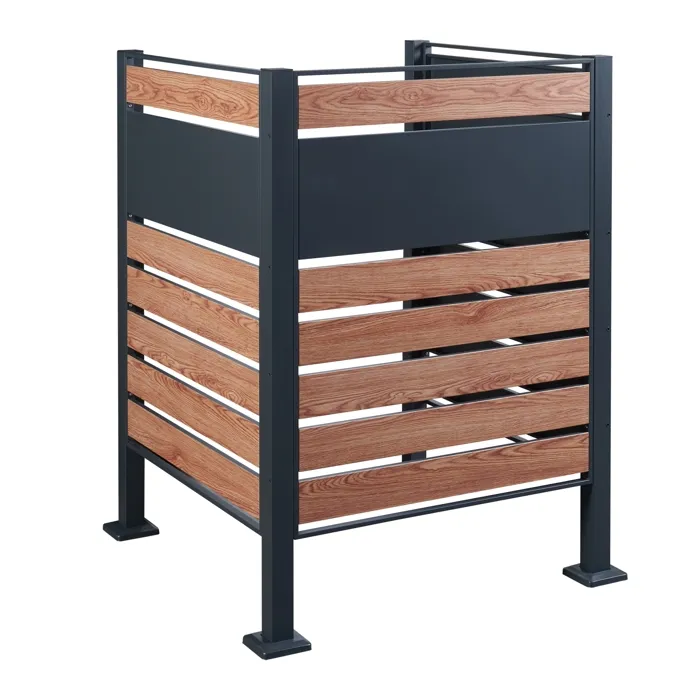 Cache-poubelle Uusikaupunki acier galvanisé 120 x 91 x 91 cm anthracite effet bois en.casa