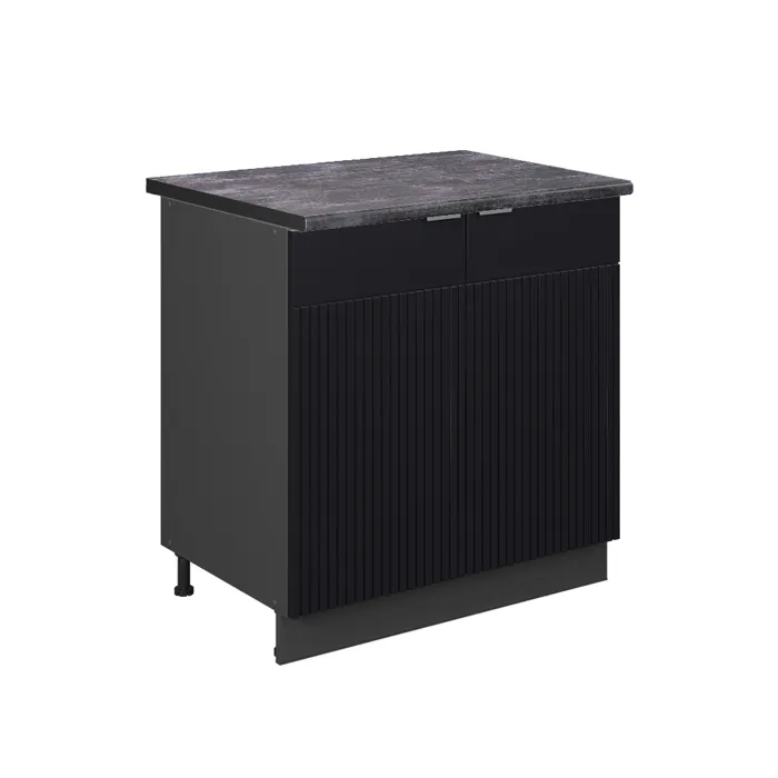 Vicco Meuble bas de cuisine Noir rayé/Anthracite 80cm plan de travail Anthracite