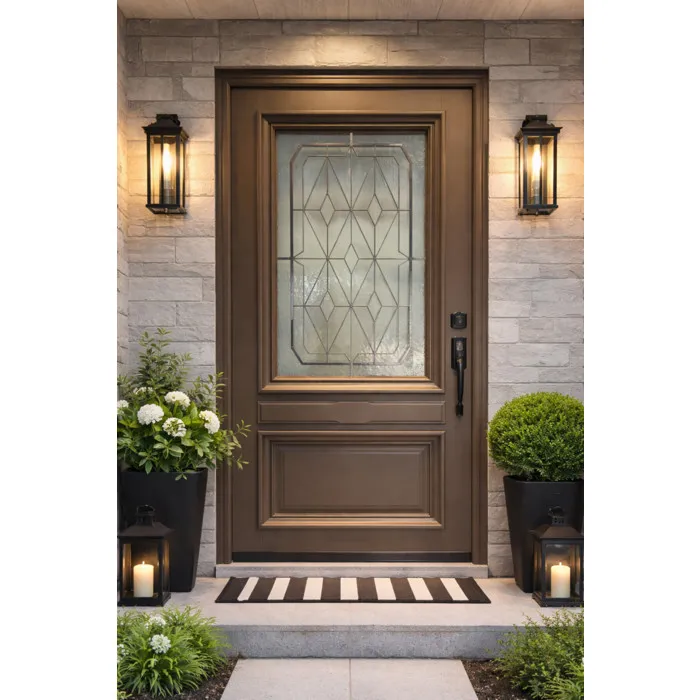 Porte D'entrée Bois Vitrée Camille Gris Quartz, H215 X L90 Cm Côte Tableau P. Gauche Gd Menuiseries