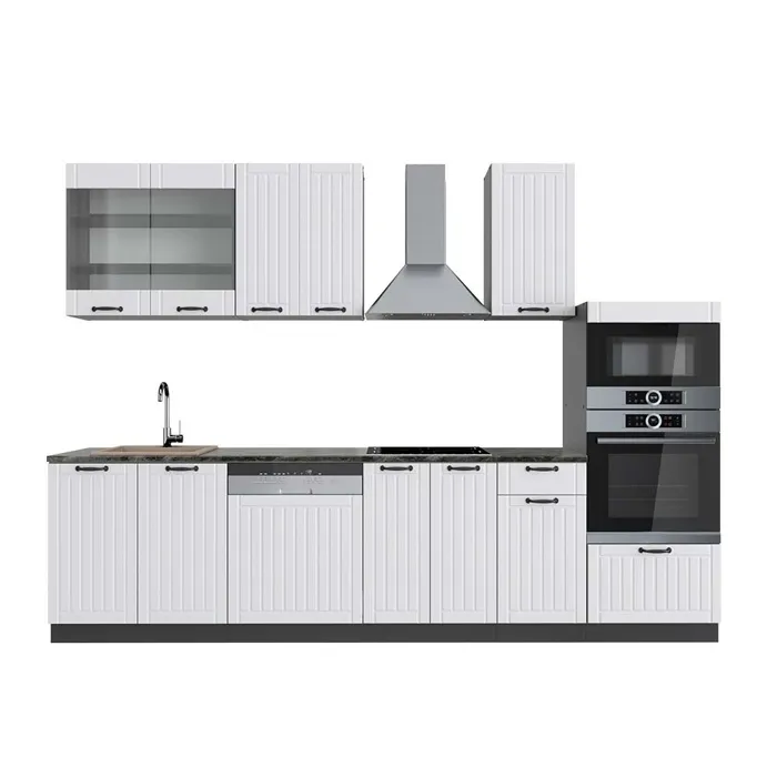 Vicco Cuisine Blanc cottage/anthracite 300cm avec armoire haute, PT Anthracite