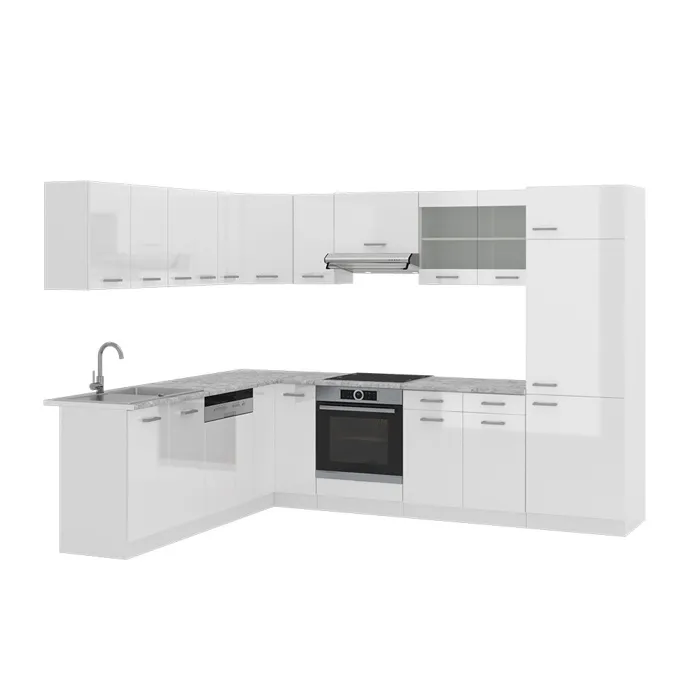 Vicco Cuisine en angle Blanc Haute brillance/Blanc 287 x 227 cm, PT Marbre
