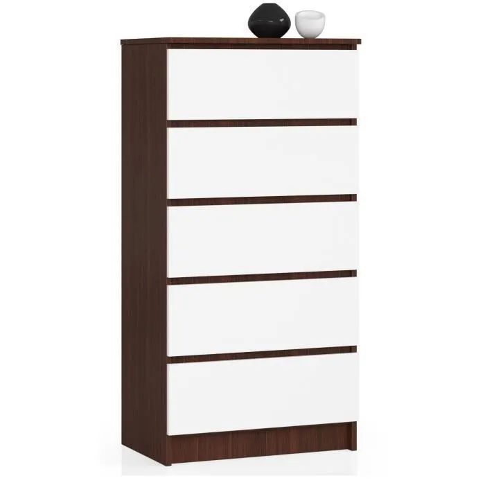 Commode Akord K60 Wengé 60 Cm 5 Tiroirs Façade Blanche 60x40x121 Cm