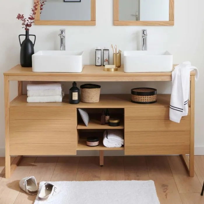 Ensemble meuble double vasque ATOLL 140 cm + Vasques + Robinets