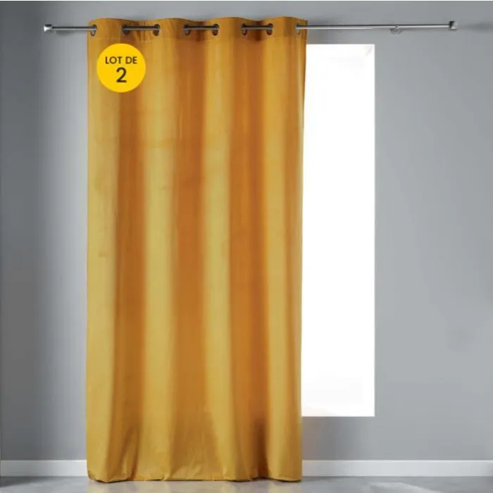 Lot de 2 Rideaux Tamisants à Œillets 140 x 240 cm Velours Doux Velvetine Jaune