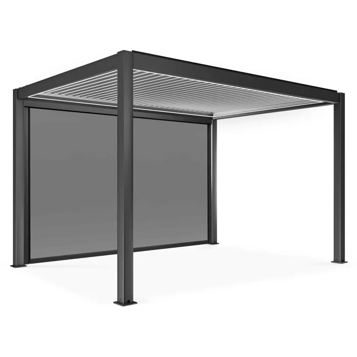Pergola bioclimatique autoportée motorisée et éclairée 3x4m et 1 store Oviala