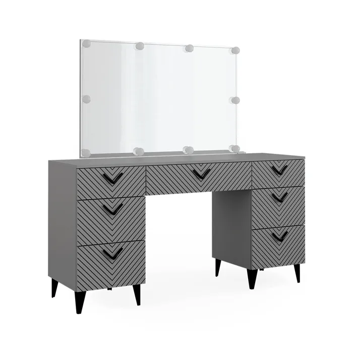 Vicco Coiffeuse Gris 150cm avec miroir et guirlande LED