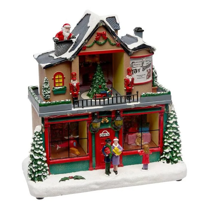Village De Noël Lumineux Boutique De Cadeaux Animé Et Musical 21 Led À Piles - Feeric Lights & Christmas