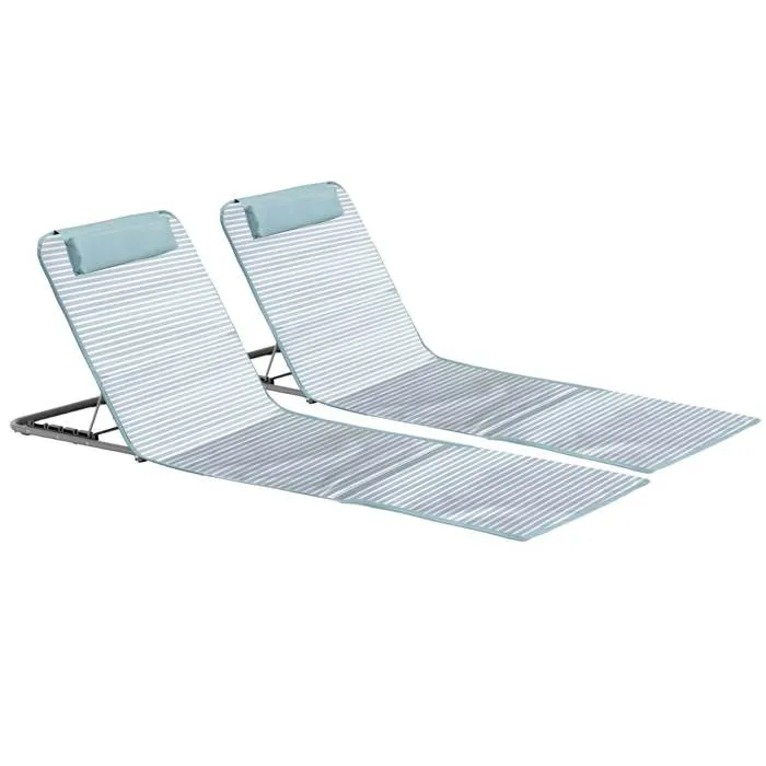 Lot de 2 clic clac des plages en textilène bleu ciel Oviala
