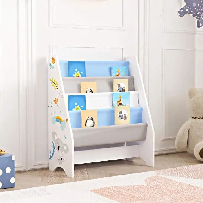 Bibliothèque Fisterra pour enfant avec 4 compartiments ouverts blanc gris bleu en.casa