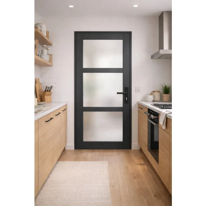 Bloc Porte Blakeria Gris Anthr Vitrée H204 X L73 Cm Côte Tableau P.gauche,poignee Gd Menuiseries