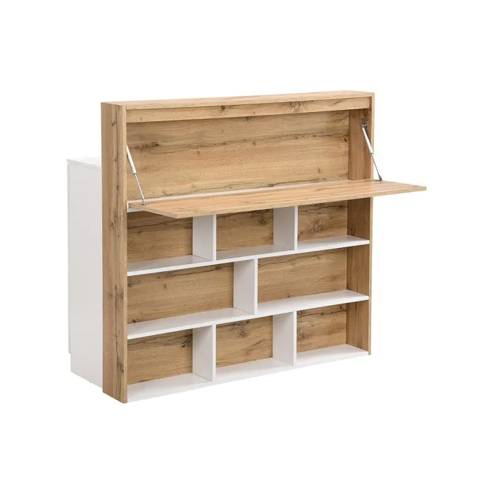 Meuble de bar avec 2 portes et 1 tiroir en MDF - Blanc et Naturel - LAMONIA