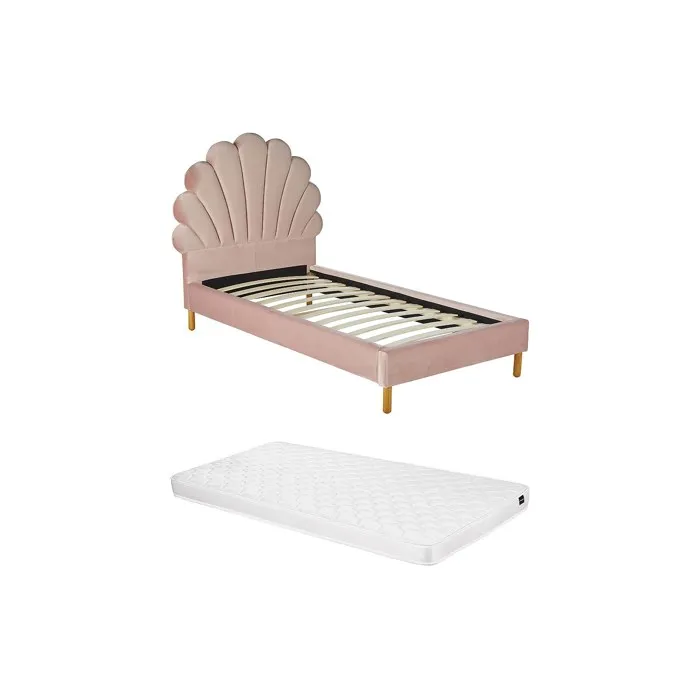 Lit coquillage 90 x 190 cm - Velours - Rose + Matelas - MOANA