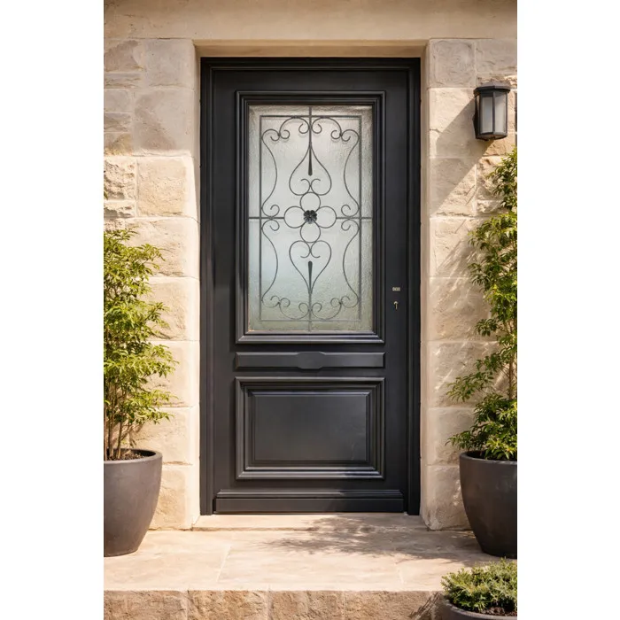 Porte D'entrée Bois Vitrée Candice Gris Anthr, H215 X L90 Cm Côte Tableau P. Gauche Gd Menuiseries