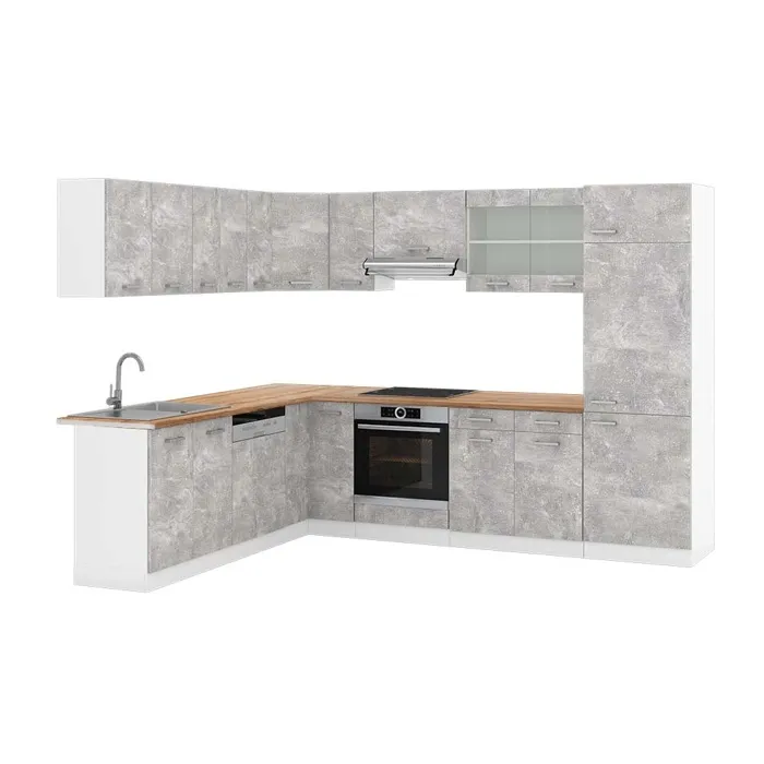 Vicco Cuisine en angle Béton/Blanc 287 x 227 cm, PT Chêne