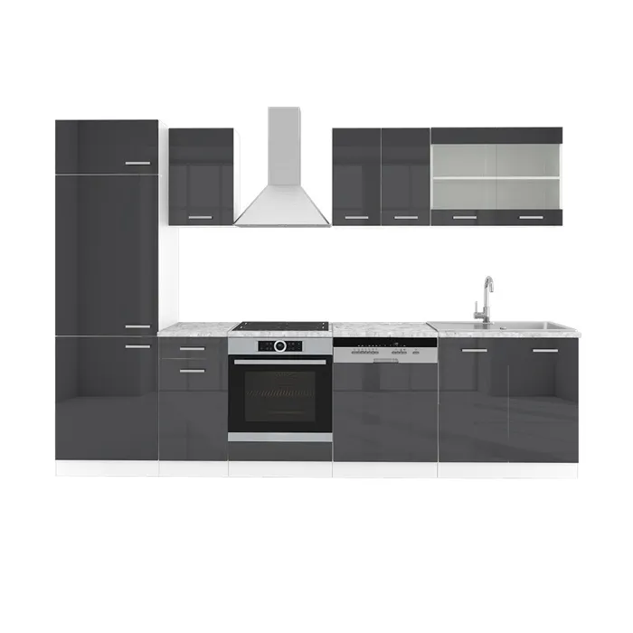 Vicco Cuisine Anthracite brillant/blanc 300cm, PT Marbre