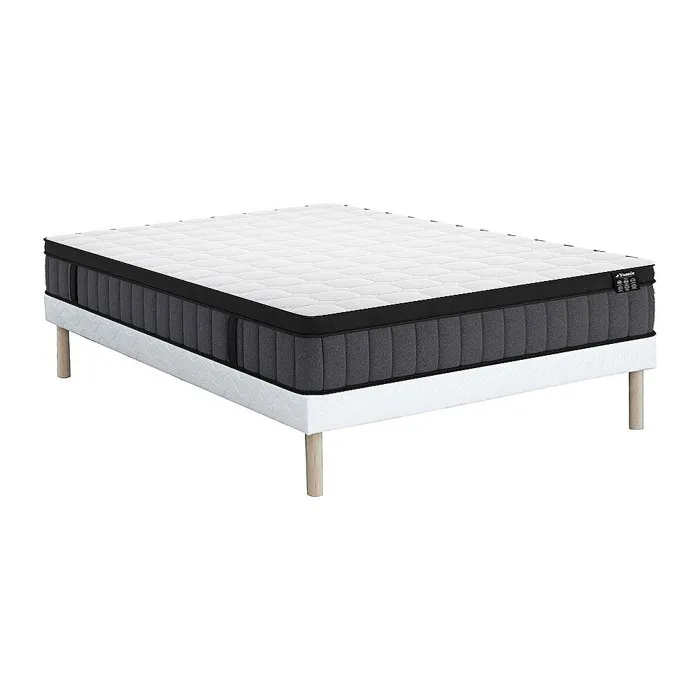 Ensemble 140 x 190 cm sommier tapissier + matelas hybride ressorts ensachés 7 zones et gel à mémoire de forme ép.25cm - TOLCA de